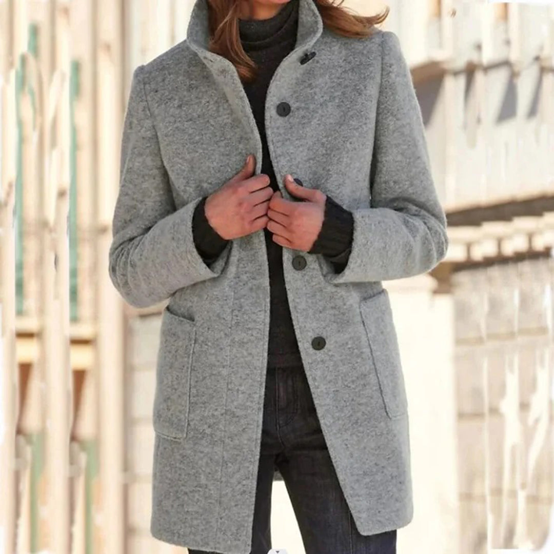 Classic Women's Long Office Coat with Smart Collar