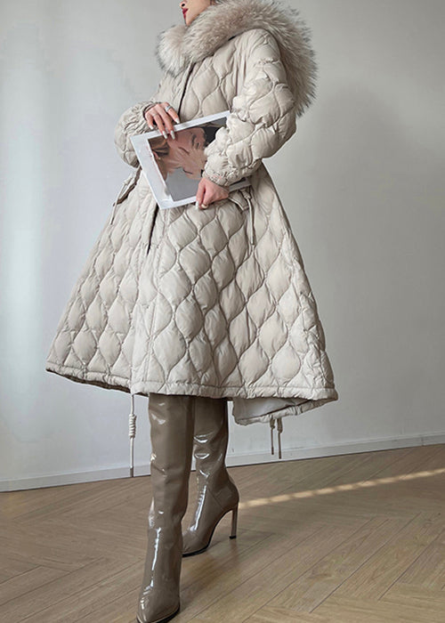 Beige Hooded Down Coat Warm Insulated Plus Size - OutfitLondon
