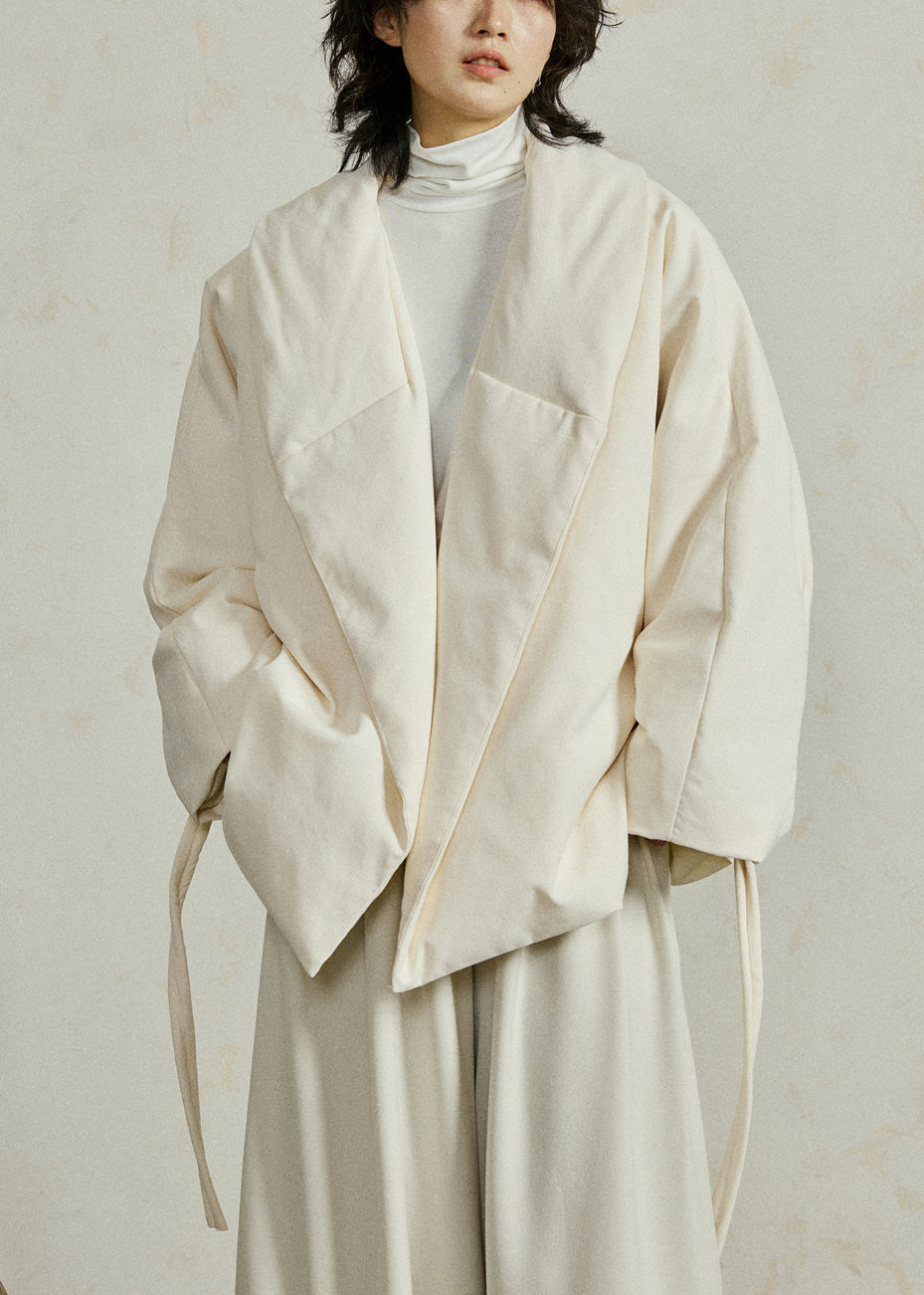 Women's Puffer Jacket Beige Duck Down Belted - OutfitLondon