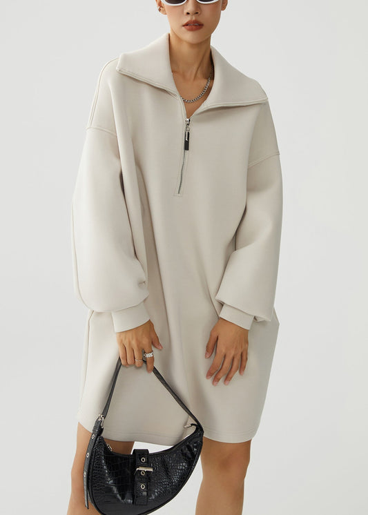 Women's Oversized Beige Fleece Robe Zip Front - OutfitLondon