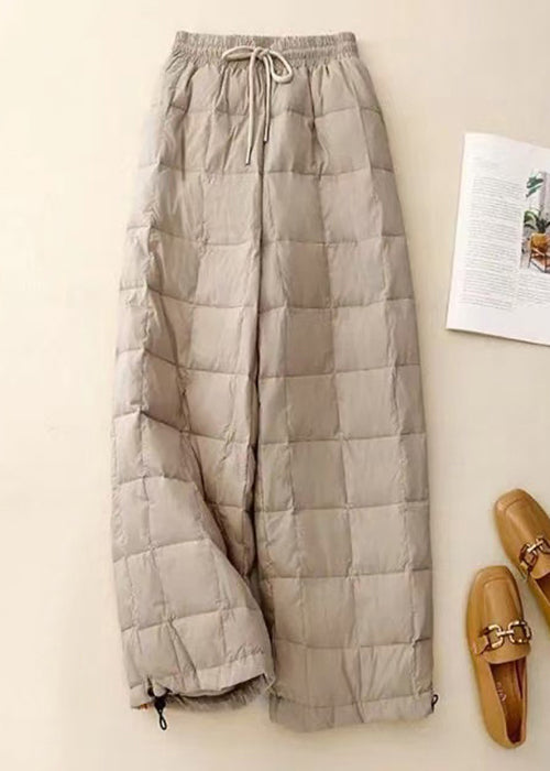 Women's Beige Plaid Winter Pants Soft Cotton Relaxed Fit 2XL - OutfitLondon