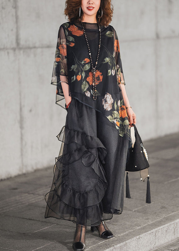 Plus Size Women's Two Piece Tulle Set Black - OutfitLondon