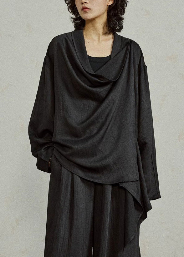 Women's Black Asymmetrical Cotton Blend Comfortable Fit - OutfitLondon