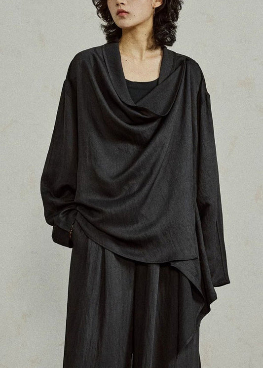 Women's Black Asymmetrical Cotton Blend Comfortable Fit - OutfitLondon