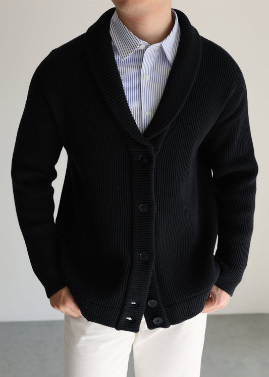 Mens Loose Fit Cardigan Cotton Knitted Button Front - OutfitLondon