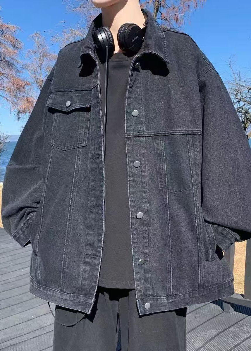 Mens Black Denim Jacket Relaxed Fit - OutfitLondon