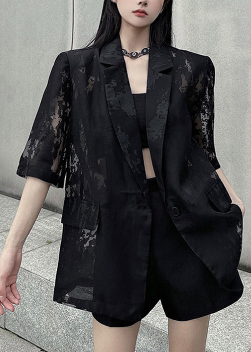 Women's Cotton Summer Coat Lightweight Black - OutfitLondon