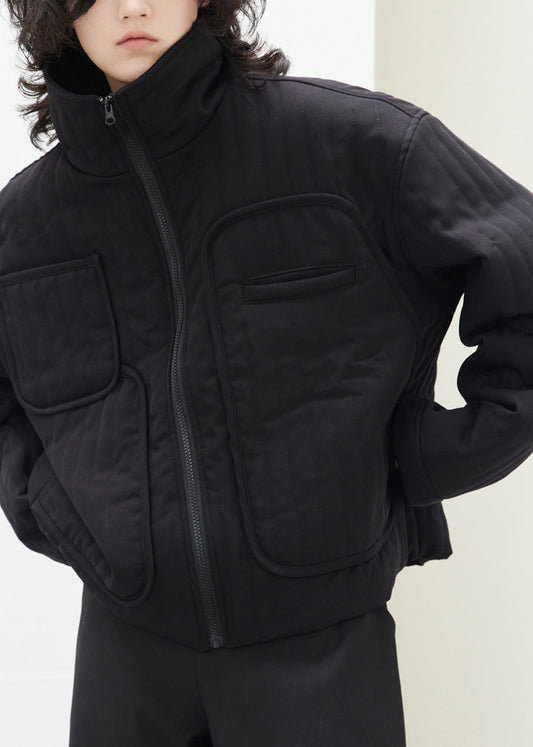 Women's Black Parka Coat Cotton Filled Loose Fit - OutfitLondon