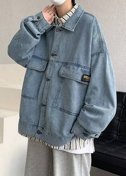 Men's Relaxed Fit Denim Coat Blue - OutfitLondon