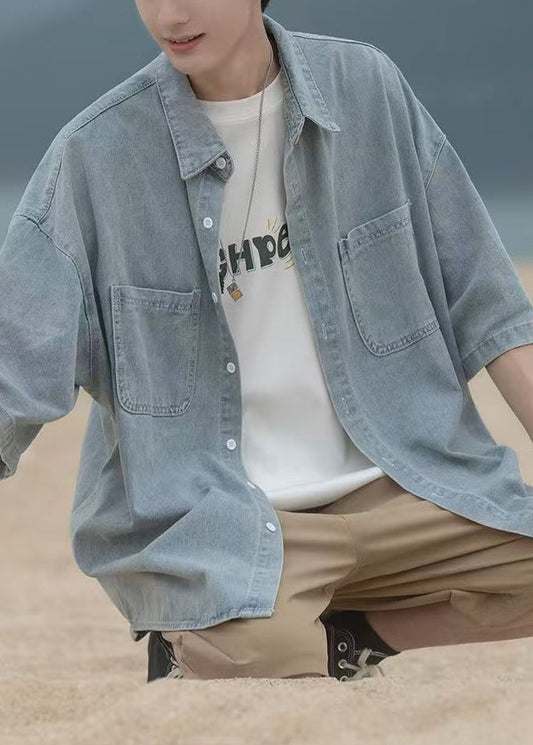 Men's Relaxed Fit Denim Shirt Blue - OutfitLondon