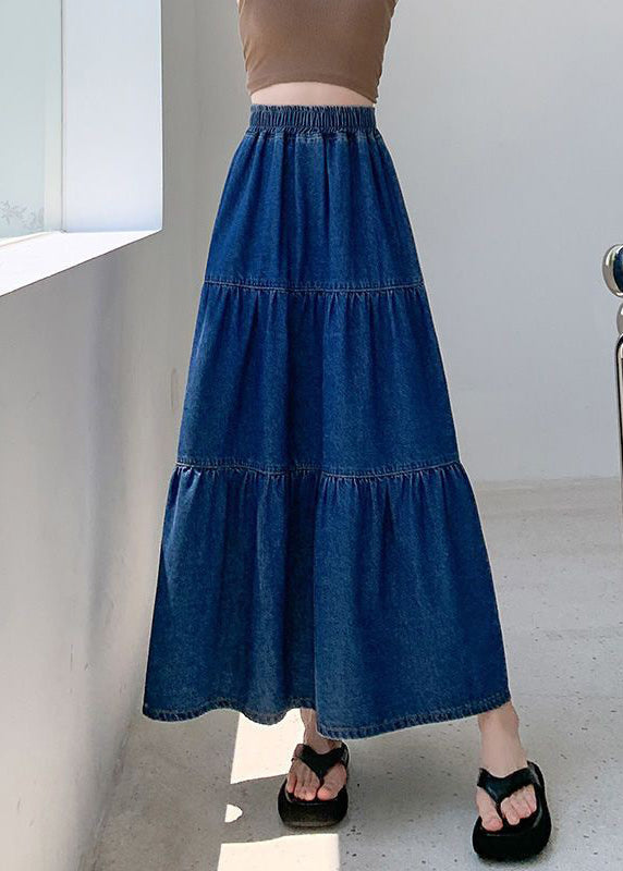 Women's Elastic Waist Denim Skirt Relaxed Fit Blue - OutfitLondon