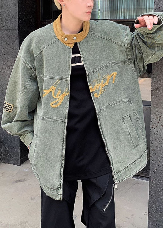 Men's Patchwork Denim Jacket Oversized Blue - OutfitLondon