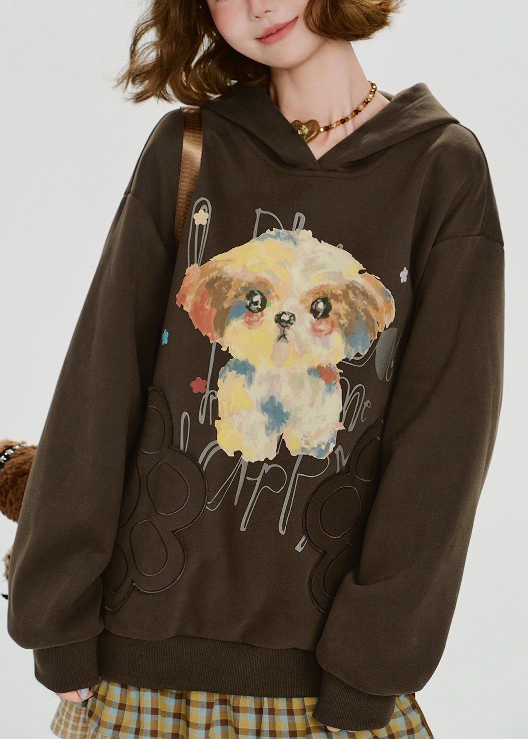 Cotton Hoodie Plus Size Coffee Print Cozy Autumn Wear - OutfitLondon