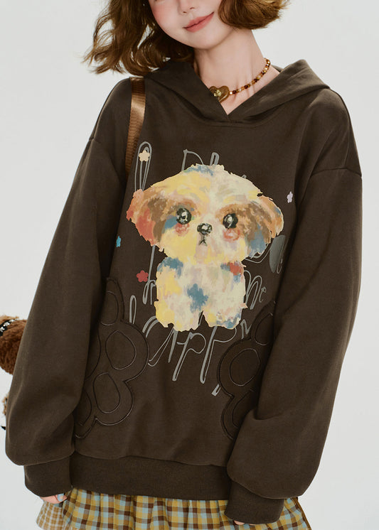 Cotton Hoodie Plus Size Coffee Print Cozy Autumn Wear - OutfitLondon
