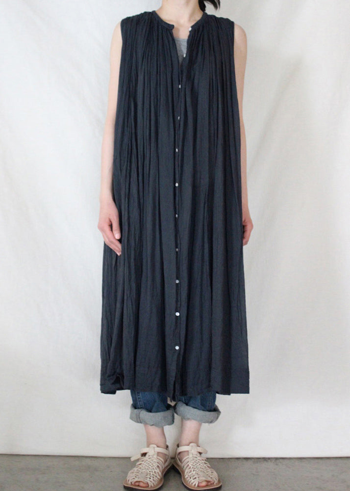 Women's Navy Cotton Blend Maxi Dress Sleeveless - OutfitLondon