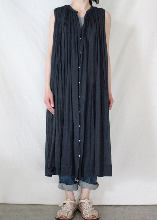 Women's Navy Cotton Blend Maxi Dress Sleeveless - OutfitLondon