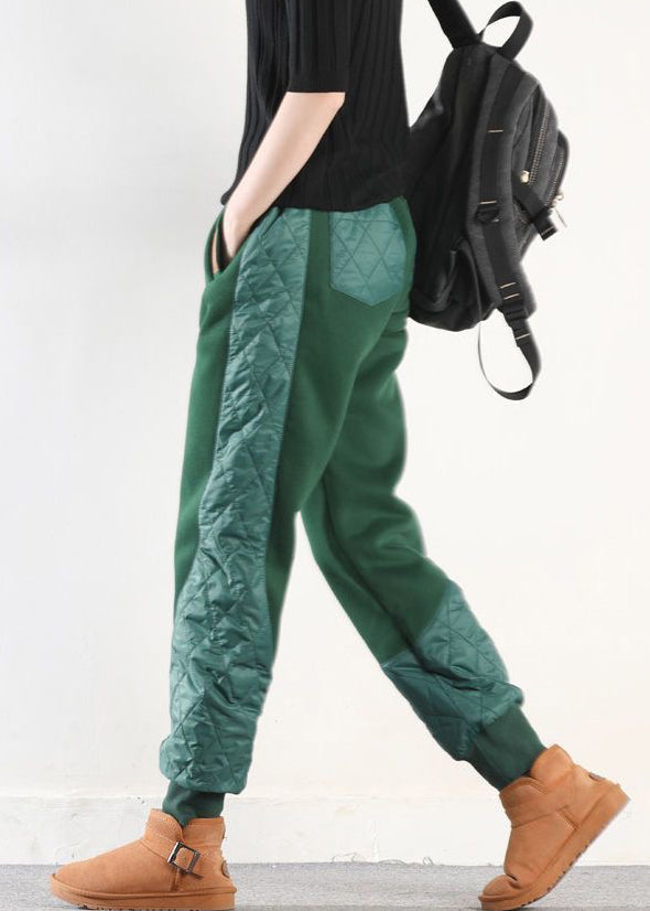 Women's Plus Size Green Winter Pants Cotton Loose Fit - OutfitLondon