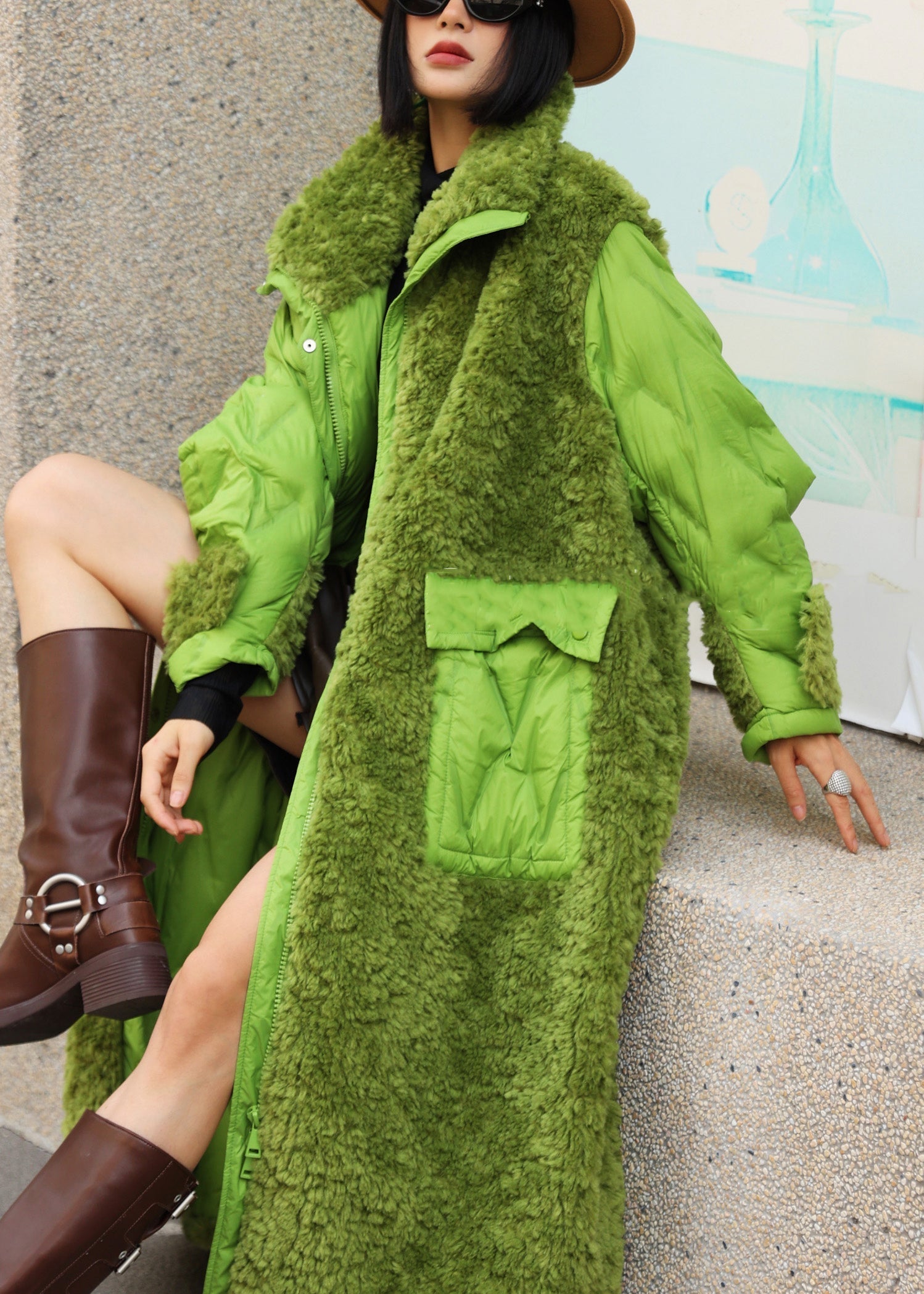 Women's Down Winter Coat Patchwork Duck Down Long Loose Fit - OutfitLondon