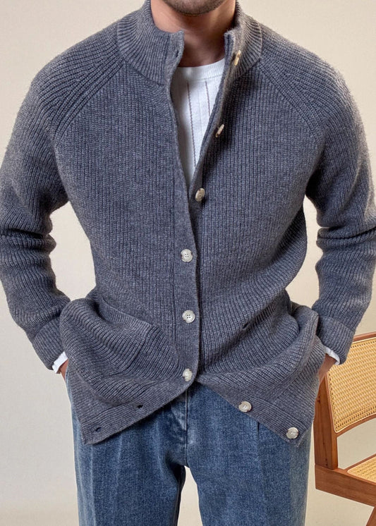 Mens Cotton Cardigan Coat Warm With Pockets Relaxed Fit - OutfitLondon