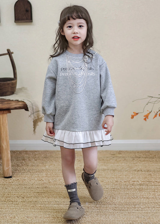 Girls Graphic Cotton Blend Midi Sweatshirt Dress Soft - OutfitLondon