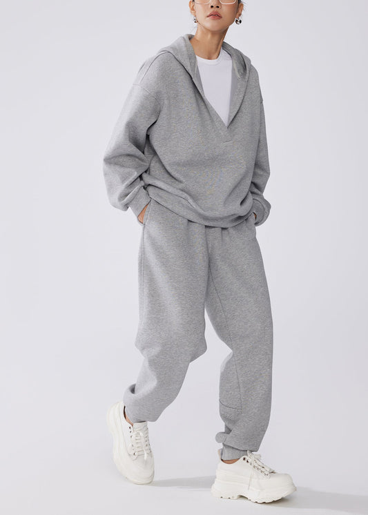 Unisex 2-Piece Hoodie Fleece Set Cozy Warm Oversized - OutfitLondon