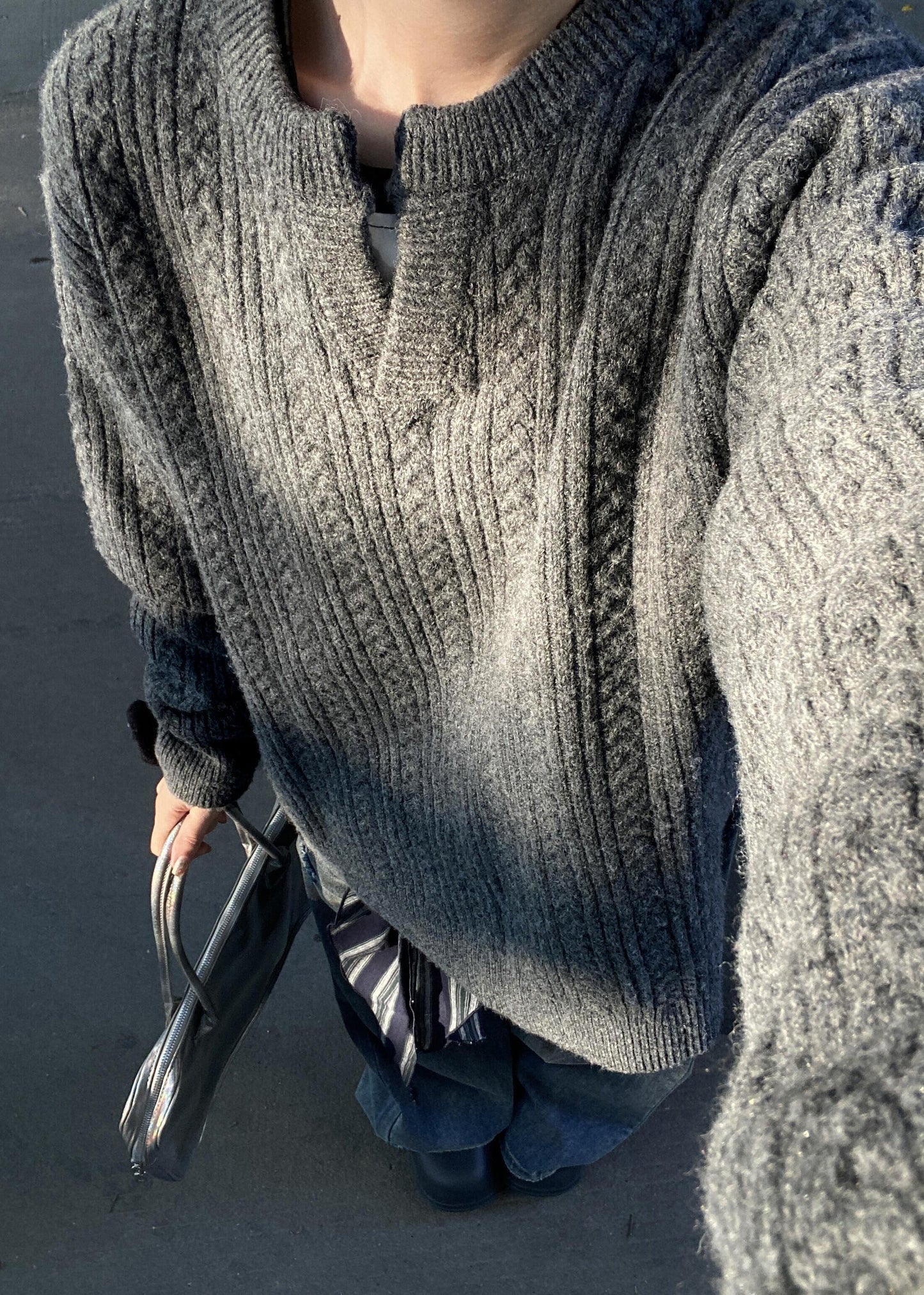 Men's Soft Cotton V Neck Sweater Cable Knit Warm Beige - OutfitLondon