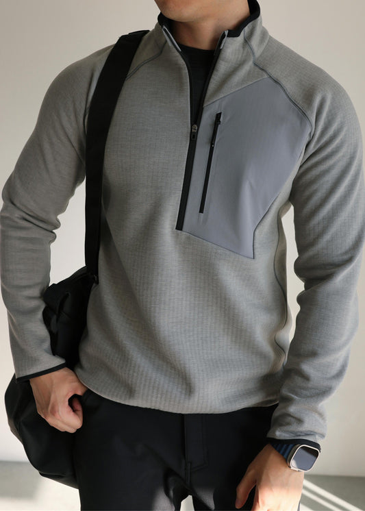 Men's Patchwork Fleece Zip Up Sweatshirt Zippered Pockets - OutfitLondon
