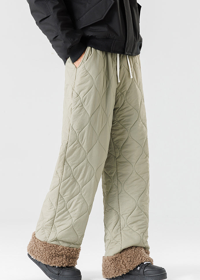 Women's Fleece Pants Elastic Waist Light Green Cozy - OutfitLondon