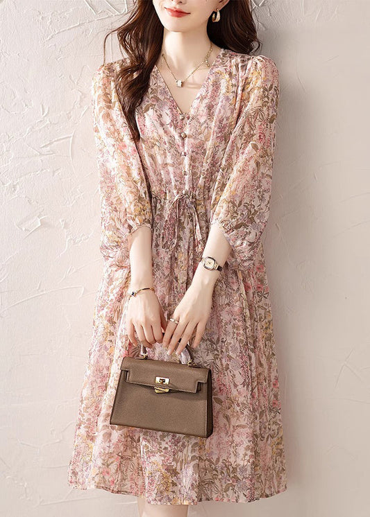 Women's Pink Silk Chiffon Robe V Neck Drawstring Waist Lightweight - OutfitLondon