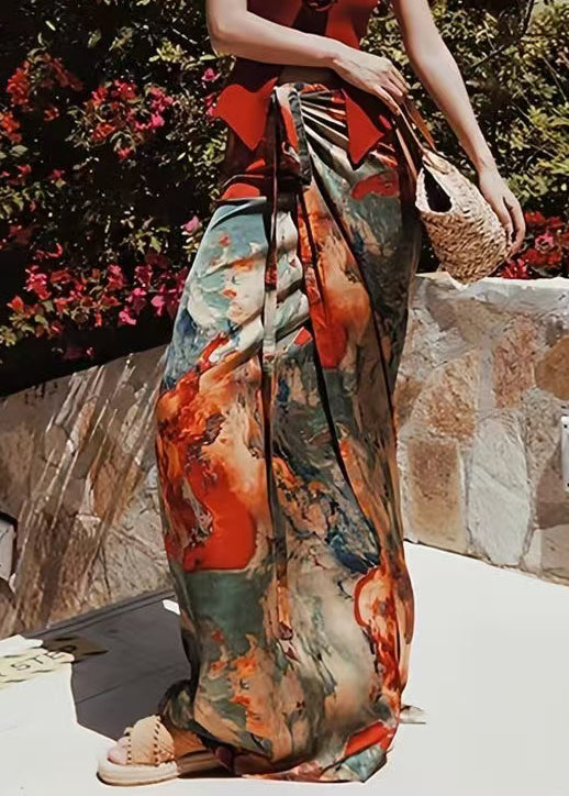 Women's High Waist Silk Skirt Lightweight Floral Print - OutfitLondon