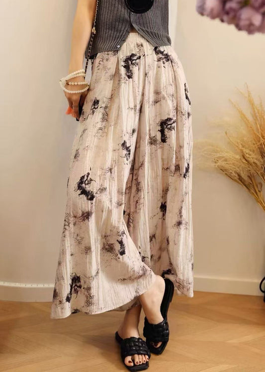 Women's Cotton Printed Wide Leg Pants Elastic Waist Comfortable - OutfitLondon