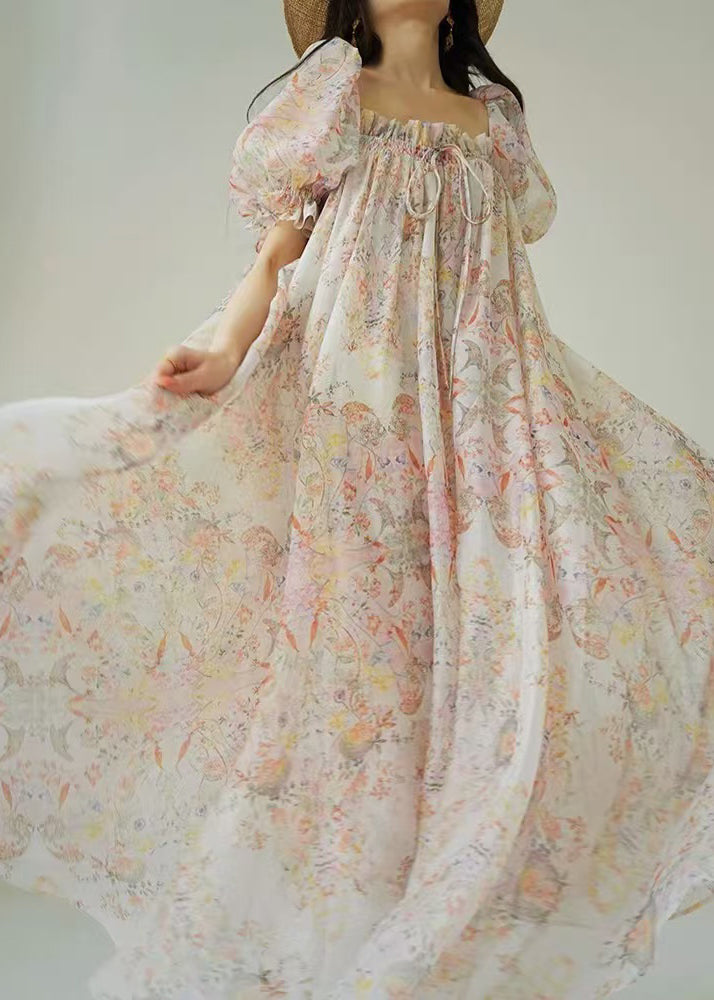 Women's Silk Chiffon Maxi Robe Puff Sleeves Adjustable Lace - OutfitLondon