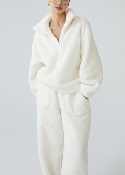 Women's Oversized Two Piece Pajama Set White - OutfitLondon