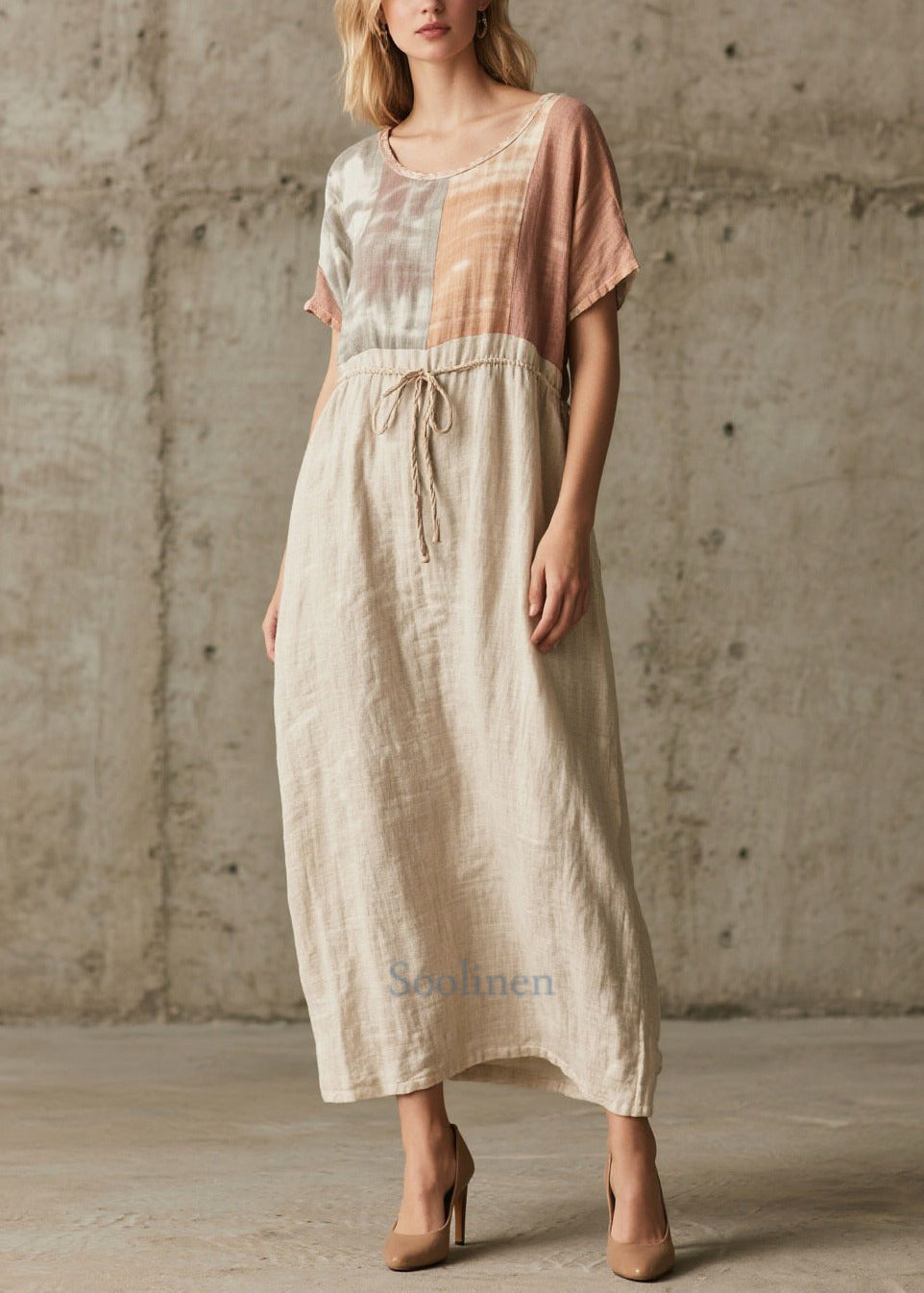 Women's Cotton Patchwork Dress Loose Fit Breathable Summer - OutfitLondon