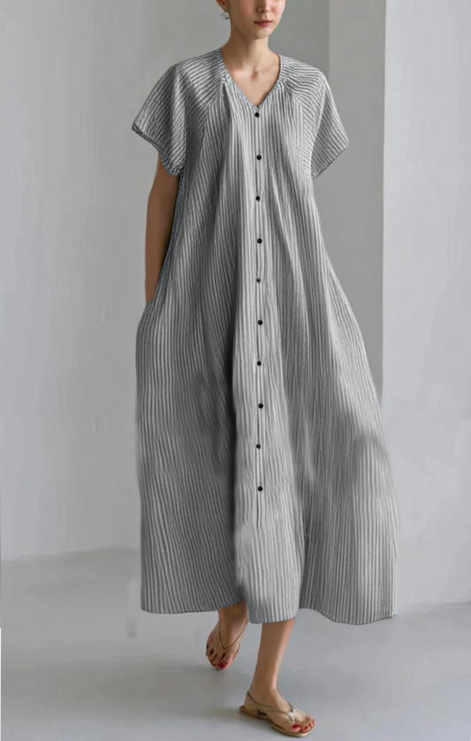 Women's Cotton Striped Midi Dress Comfortable Summer Wear - OutfitLondon