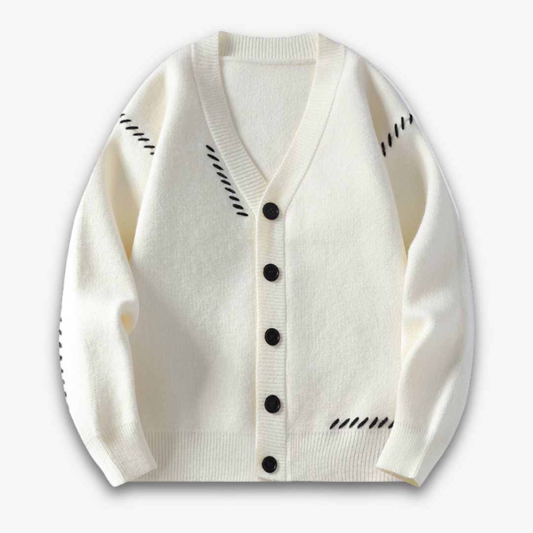 Men's Classic V-Neck Sweater with Thick Knit