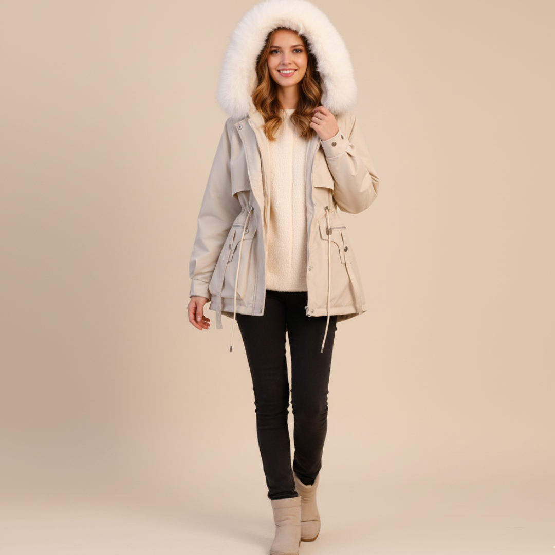Ladies Synthetic Fur Trimmed Down Coat