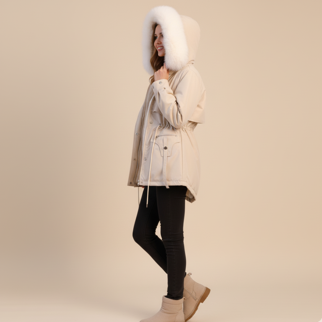 Ladies Synthetic Fur Trimmed Down Coat