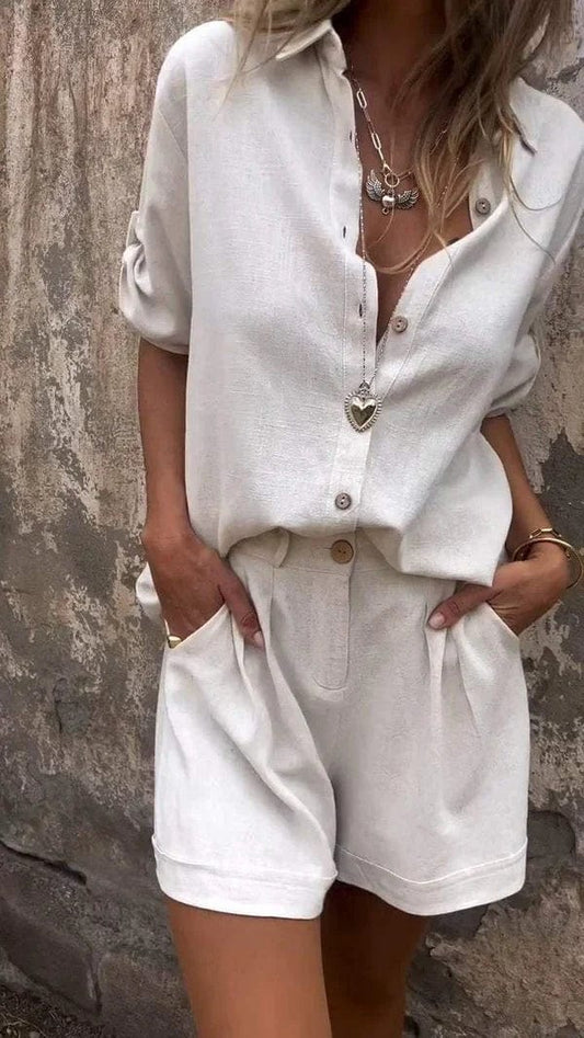 Summer Linen Shorts and Top Set - OutfitLondon