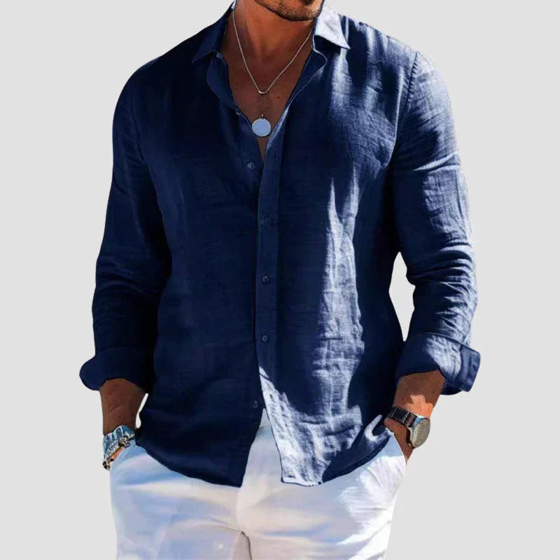 Relaxed Fit Soft Cotton Long Sleeve Shirt - OutfitLondon