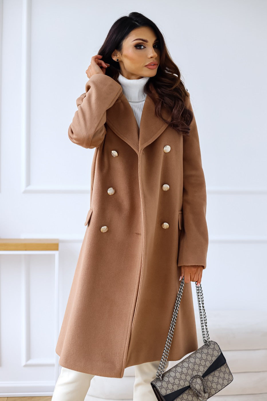 Warm Women's Double Breasted Wool Trench Coat