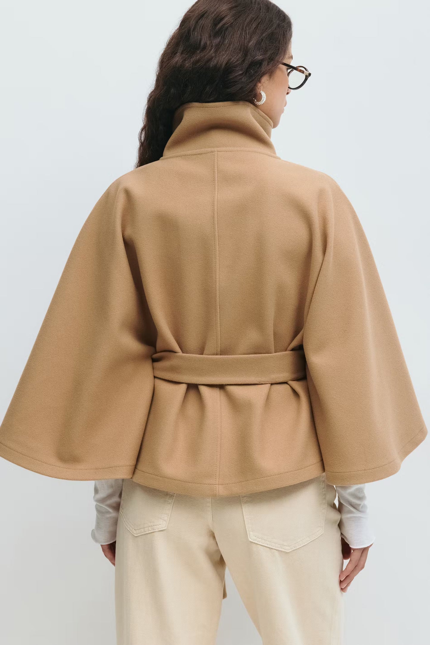 Luxury Women's Long Winter Cape Coat with High Neck
