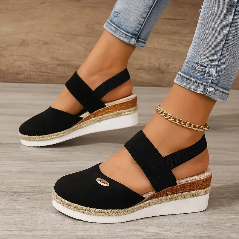Comfortable Heeled Sandals with Adjustable Strap - OutfitLondon