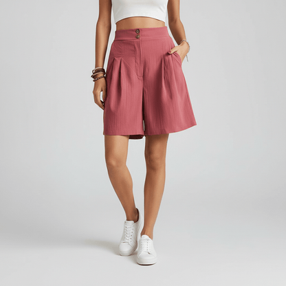 Elegant High Waisted Shorts Flowy Wide Leg Design - OutfitLondon