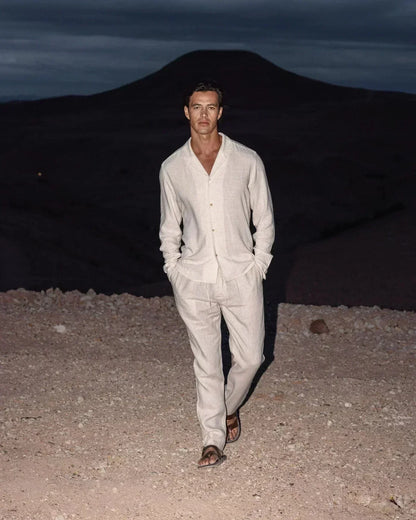 Men's Linen Summer Set Lightweight Beige
