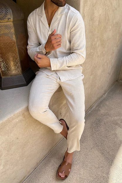 Men's Linen Summer Set Lightweight Beige