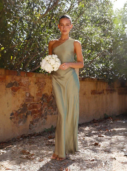 Lucy Elegant Satin One Shoulder Evening Dress
