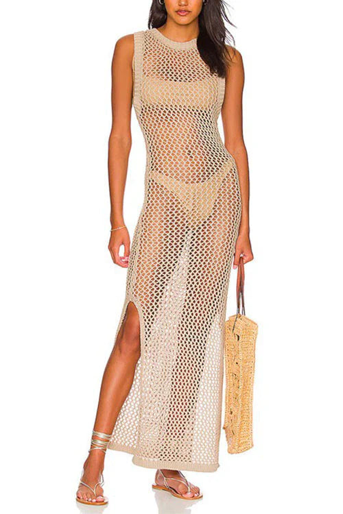 Beachy Summer Cover Up Dress With Side Slit - OutfitLondon
