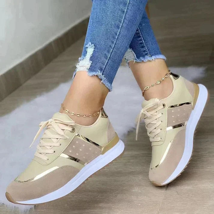Chic Silver Accent Ladies Sneakers - OutfitLondon