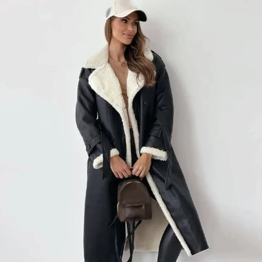 Lunie Women's Fur Leather Long Coat - OutfitLondon
